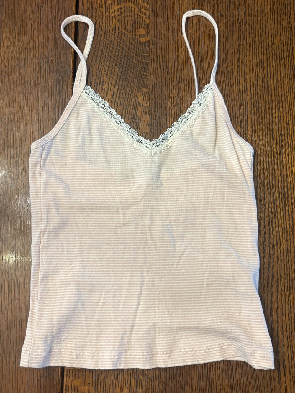 Brandy Melville Pink Stripe V Neck Tank with Lace Detail
